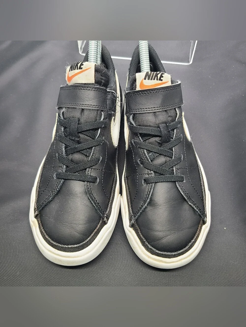 Nike Court Legacy Black White Hook and Loop EUC kids Size 3Y